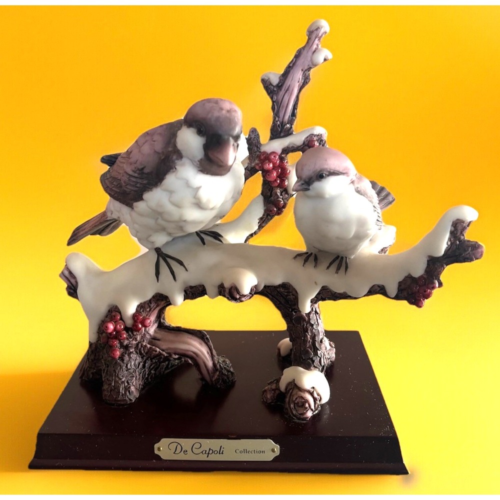 Vtg Birds on Snowy Branch with Red Berries Statue Figurine Collectible De Capoli